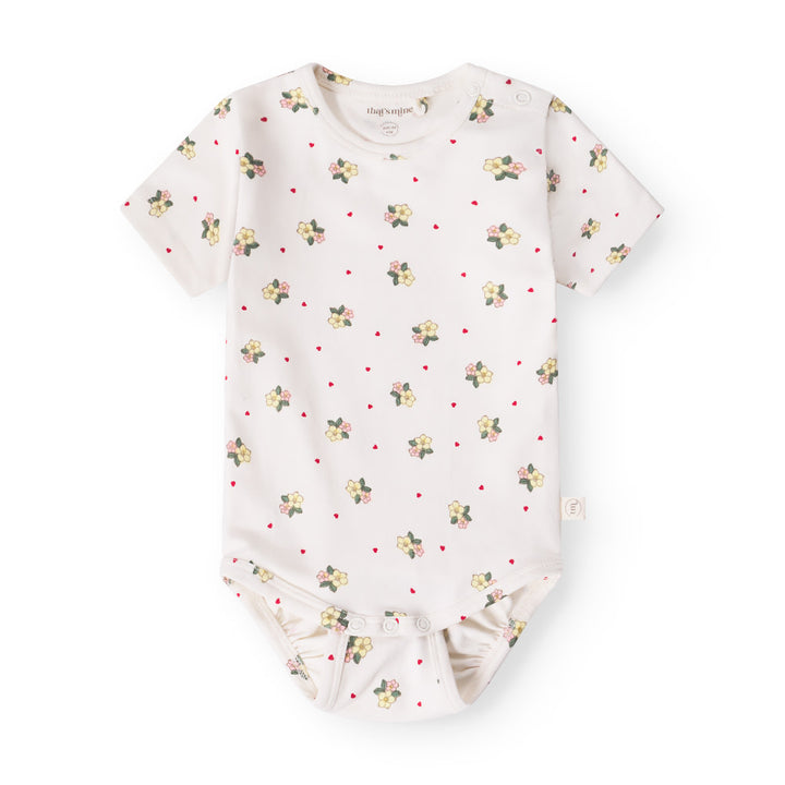 That's Mine Ellis SS bodystocking - Sweetheart Petals - 48% Organic cotton / 47% Modal / 5% Elastane Buy Bodystockings||Undertøj||personale||Basics here.