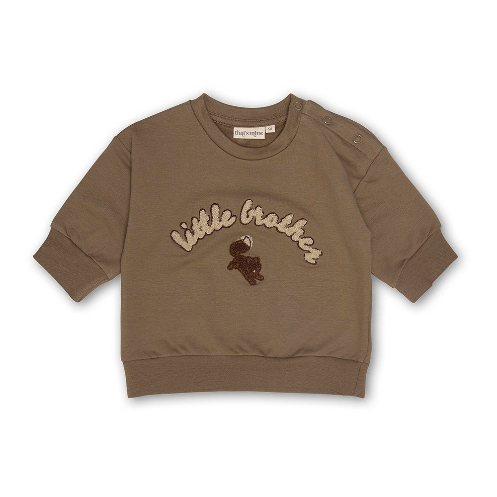 That's Mine Finley little brother sweatshirt - Dusky green - 95% Organic cotton / 5% Elastane Buy Tøj||Skjorter & toppe||Sweatshirts||Udsalg||Alle||Søskende||Tøjbundle here.